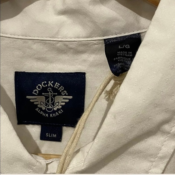 Dockers Men’s Alpha Khaki Diamond Button Up Shirt. Slim Fit. Size Large. White - Picture 4 of 10